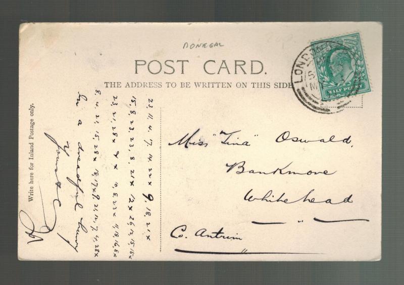 1904 Londonderry Donegal Ireland Picture postcard Cover to antrim Moville Terrac