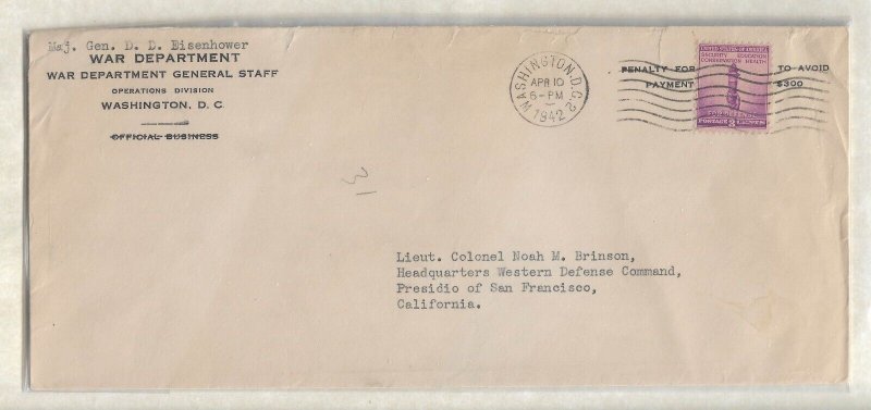 1942 Gen Dwight Eisenhower, Washington DC to Presidio, San Francisco, Ca (53356)