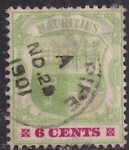 Mauritius 1895 - 99 QV 6ct Green & Rose Red used SG 131 ( G86 )