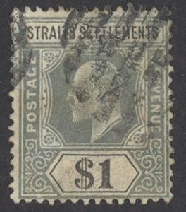 Straits Settlements Sc# 123 Used 1904-1911 $1 green & black King Edward VII