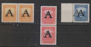 COLOMBIA 1950 Sc C186-C188 PAIRS & SINGLE WITH DOUBLE OVERPRINTS MNH VF 