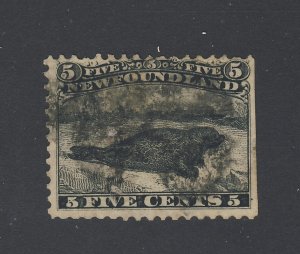 Newfoundland Used Stamp; #26-5c Black seal Fine S.E. Guide Value = $200.00