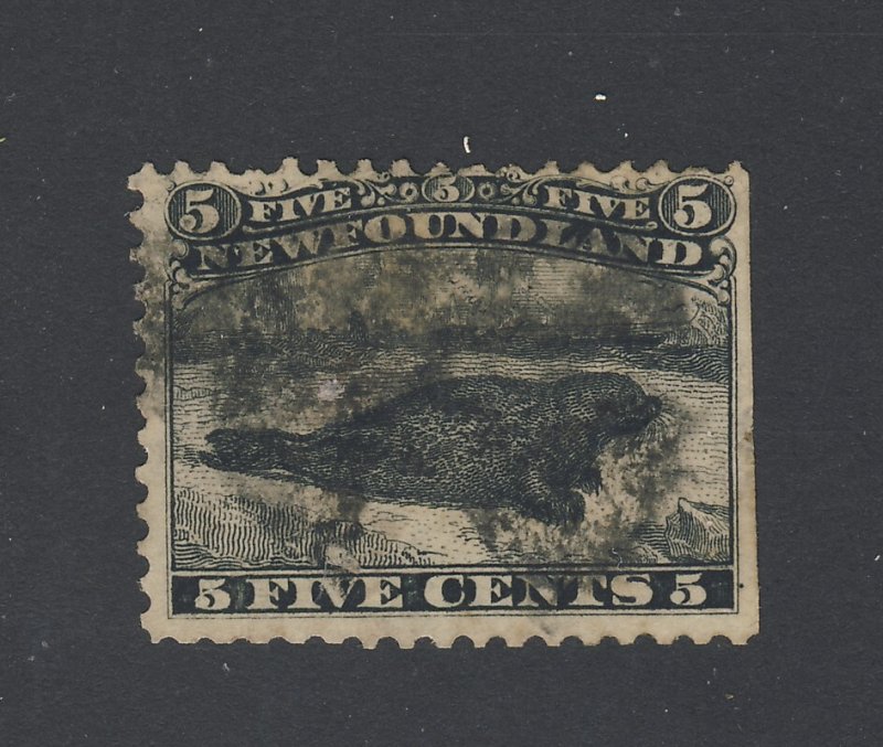 Newfoundland Used Stamp; #26-5c Black seal Fine S.E. Guide Value = $200.00