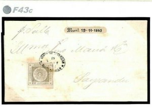 URUGUAY Classic 1863 Cover 60c grey-lilac Scott.13 SUNBURST {samwells}F43c