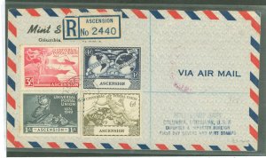 Ascension 57-60 Registered cover to Louisiana, back canceled 12/6/49 Airmail Field (CV is for used off cover)