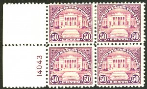 U.S. #570 MINT PL# BLOCK OF 4 OG HR