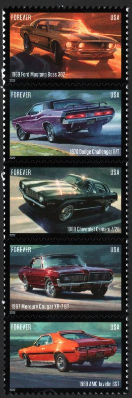 SC#5715-19 (Forever) Pony Cars Strip of Five (2022) SA