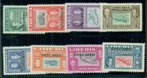 LIBERIA #332-7, C68-9, Complete Ashmun set w/SPECIMEN Ovpt, NH, VF