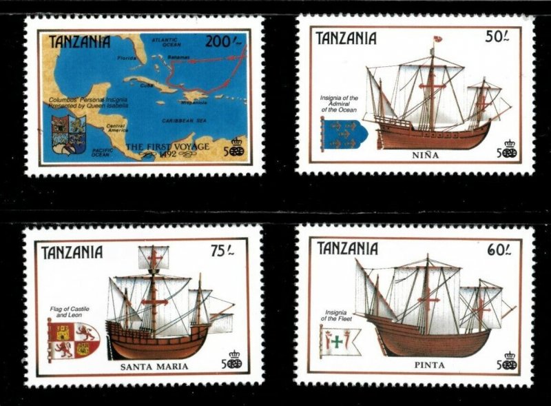 Tanzania 1990 - Christopher Columbus, Ships - Set of 4v - Scott 555-58 - MNH