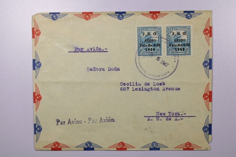 Venezuela 1947 Airmail Cover to NY - Light Fold - L37596