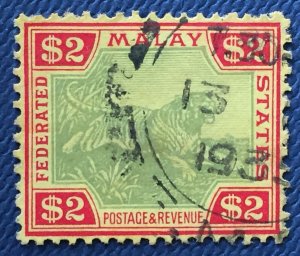 Malaya Federated Malay States FMS 1934 Tiger $2 Fine Used SG#79 M5183