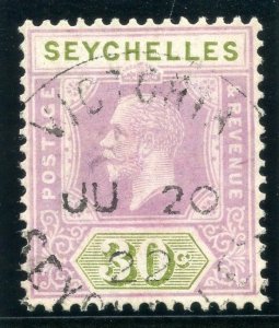 Seychelles 1921 KGV 30c pale dull purple & olive VFU. SG 115 var. B&K G68.