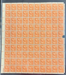 803 Presidential Series, Ben Franklin MNH 1/2 cent Sheet of 100   1938