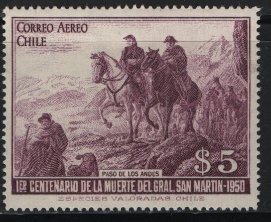 CHILE, C165, HINGED, 1951, San Martin crossing Andes