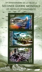 Central Africa 2015 - End of World War II, 70 Years, Battles - Sheet of 3 - MNH