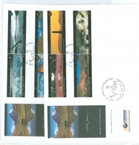 Argentina 2190 2002 Landscapes (set of eight) on two unaddressed cachted first day covers.