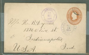 Costa Rica  1904 10c envelope; from Cartago, San Jose & New Orleans transit, Indianapolis arrival.