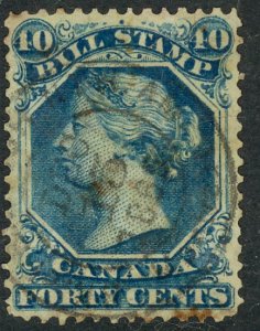 CANADA 1865 QV 40c Blue BILL STAMP REVENUE VDM. FB31 USED