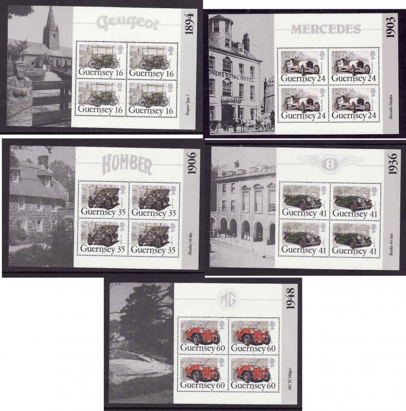 Guernsey-Sc#531a-35a-five unused NH booklet panes-Classic Cars-Automobiles