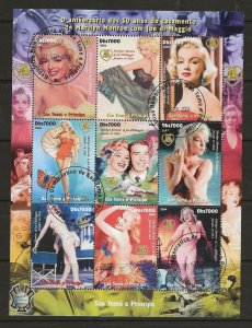 St Thomas & Prince 2004 Marilyn Monroe 9 value sheet used