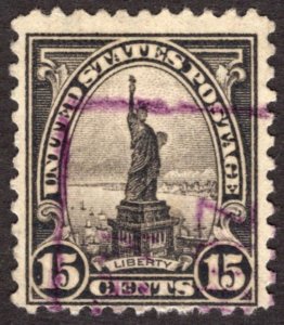 1931, US 15c, Statue of Liberty, Used, purple cancel, Sc 696