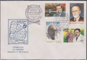 URUGUAY Sc # 1620-3 FDC of 4 DIFF FAMOUS URUGUAYAN SCIENTISTS