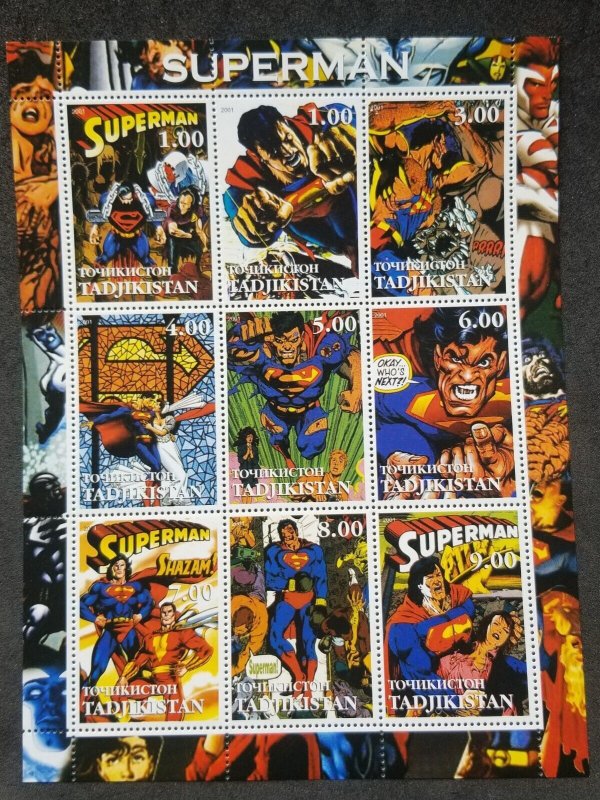 *FREE SHIP Tajikistan Superman 2001 Shazam Animation Cartoon Comic (sheetlet MNH