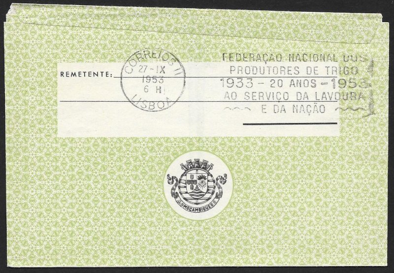 MOZAMBIQUE Aerogramme 2.5E Building 1953 Laurenco Marques cancel to Portugal!