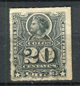 CHILE; 1877-78 classic Columbus rouletted issue used shade of 20c. value