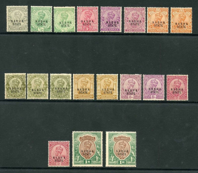 Nabha SG49/58b KGV Set inc lots of Shades M/M (toned) Cat 197.6 pounds