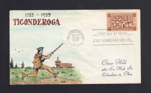 #1071 4c 1955 FORT TICONDEROGA: Herman Maul Cachet #2