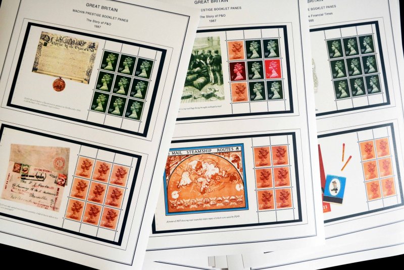 COLOR PRINTED GB MACHIN PRESTIGE PANES 1969-2023 STAMP ALBUM PAGES (118 il. pgs)