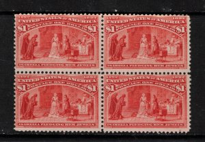 USA #241 Mint Fine Never Hinged Fresh Block