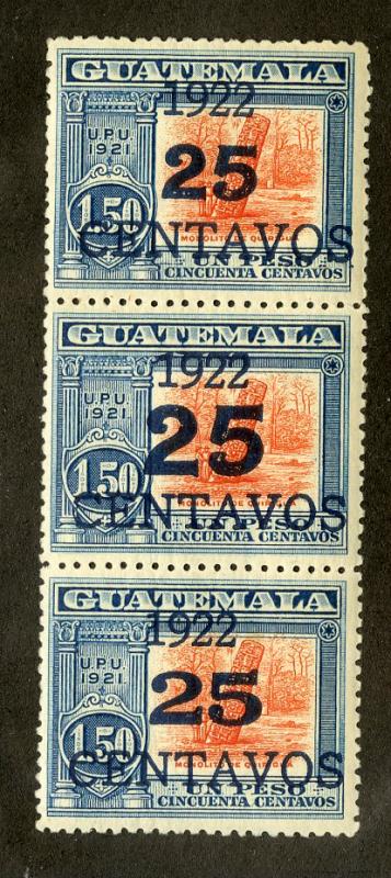 GUATEMALA 199, 199a, 199b MH STRIP/3 SCV $1.85 BIN $0.95 MONUMENT