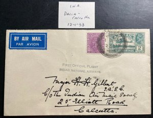 1933 Dacca India First Flight Airmail INA cover To Calcutta Smith Signed