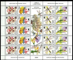 056 SERBIA and  MONTENEGRO 2004 - Fauna WWF - Butterflies - Insects - MNH Sheet