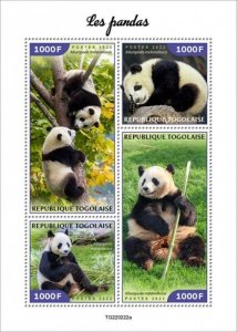 Togo - 2022 Giant Pandas on Stamps - 4 Stamp Sheet - TG220222a