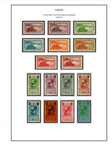 COLOR PRINTED GABON 1886-1933  STAMP ALBUM PAGES (14 illustrated pages)