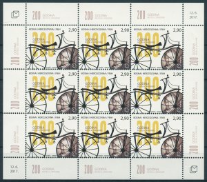 Bosnia & Herzegovina 2017 MNH Draisine Bicycle 200th Ann 9v M/S Bicycles Stamps