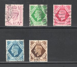 Great Britain #243-5,247-8  Used, VF, George VI, CV $3.20  .....  2480317