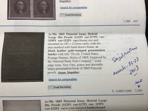 1869 Series, Large Die Proofs, Complete Roosevelt Presentation Book, Rare $8,050