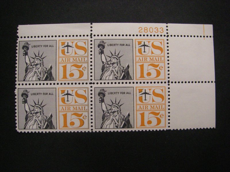 Scott C63a, 15c Statue of Liberty, PB4 #28033 UR, tagged, MNH Airmail Beauty