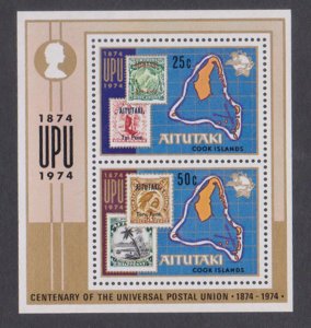 AITUTAKI COOK ISLANDS - 1974 CENTENARY OF UPU - SOUVENIR SHEET MINT NH