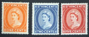 SAINT VINCENT Sc# 186, 187, 190  QUEEN ELIZABETH  II  Set of 3  1955 MH