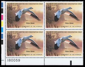 SCOTT #RW55 XF-SUP MINT PRISTINE OG NH 1988 DUCK STAMP PLATE #180059 BLOCK OF 4