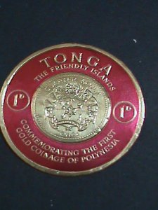 ​TONGA-1963 -COLORFUL BEAUTIFUL GOLD REPLICA COAST OF ARM MNH STAMP VERY FINE