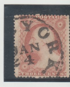 US Scott#  26 Used  Jumbo Margins  N.Y.Jan 24 SON CXL (1857-61 3¢ Washington