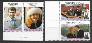 Tuvalu - Vaitupu 65-6 MNH Royal Wed. set cpl.  x 5 sets, vf. 2022 CV $ 13.75