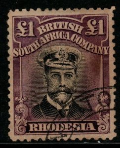 RHODESIA SG278 1913-9 £1 BLACK & BRIGHT PURPLE HEAD DIE IIIB SLIGHT TONING USED