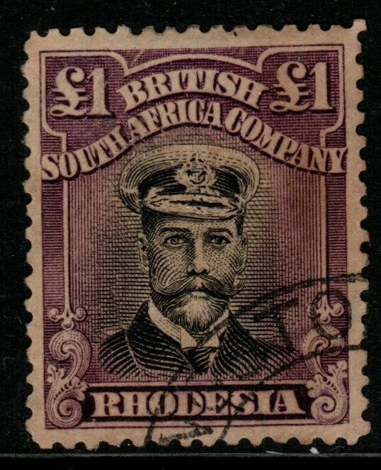 RHODESIA SG278 1913-9 £1 BLACK & BRIGHT PURPLE HEAD DIE IIIB SLIGHT TONING USED